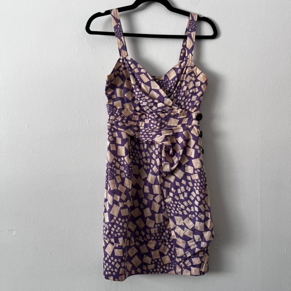 Marc by Marc Jacobs Geometric Silk Blend Mini Dress Purple Sleeveless size 2‎